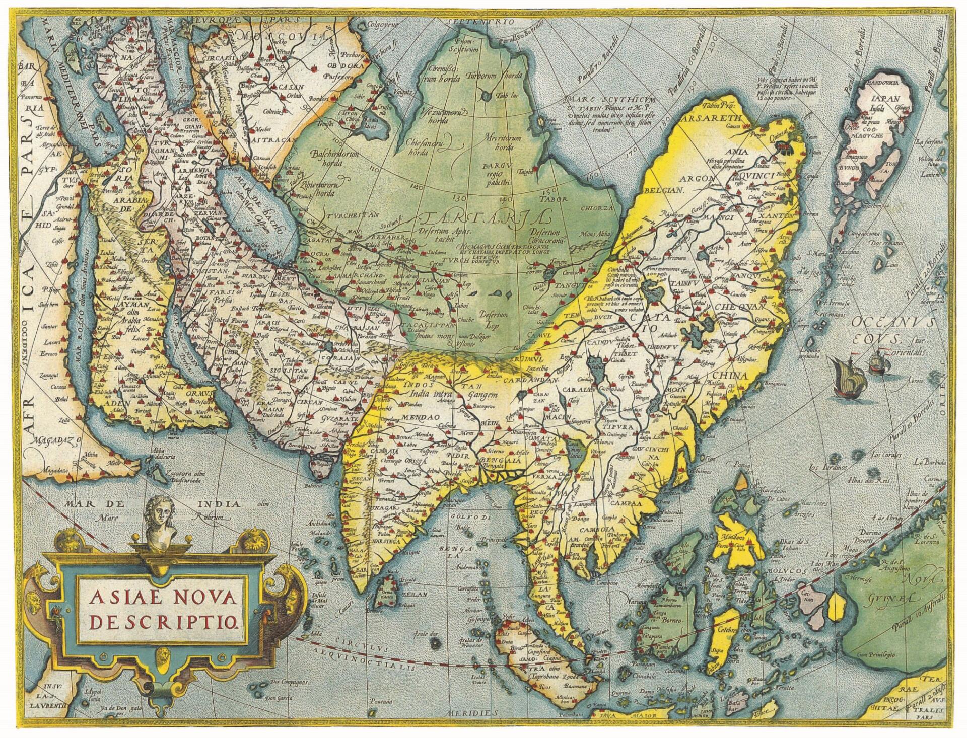 старинная карта азии Ортелиус