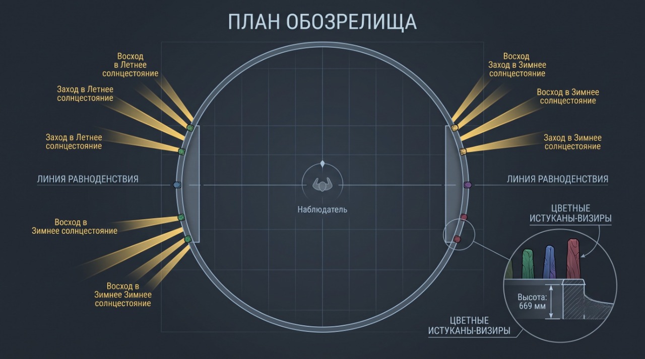 План древней обсерватории: стены-визиры и лучи солнцестояний
