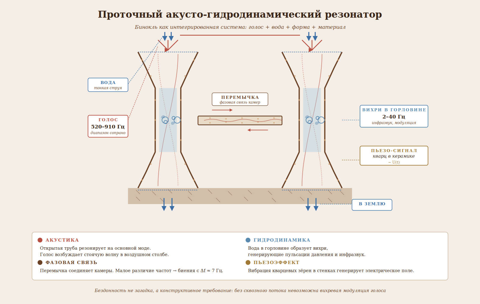 схема бинокля с показанным потоком воды